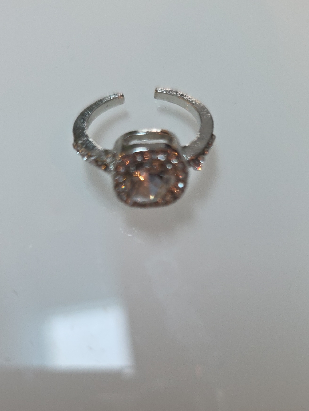 SilverTone Tests As Diamond Open Band Ring  Clear